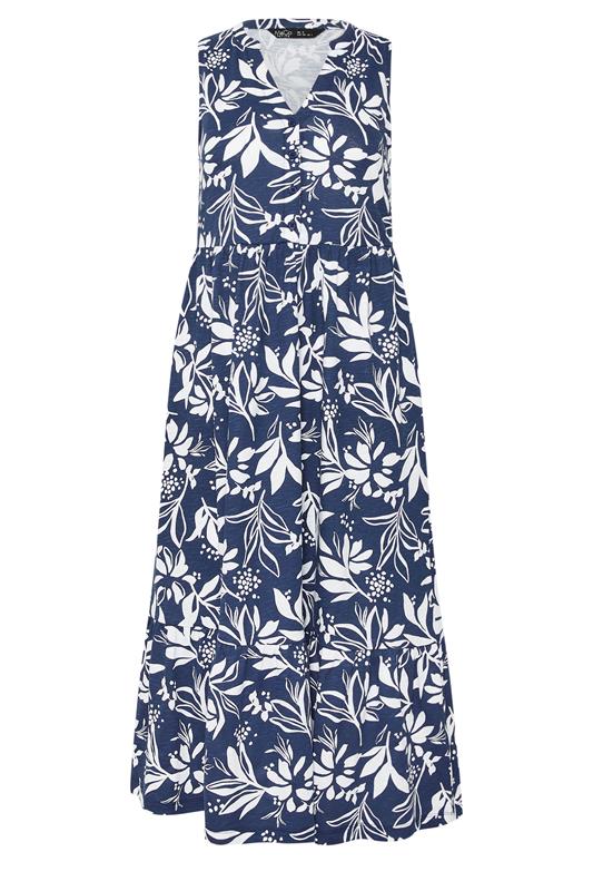 M&Co Petite Navy Blue Leaf Print Sleeveless Cotton Midi Dress | M&Co 5