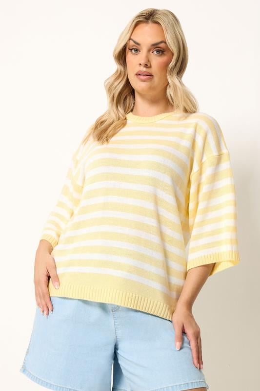 YOURS Pull en maille jaune à rayures