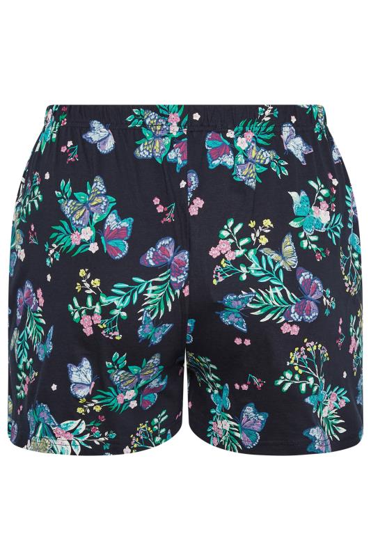 YOURS Curve Plus Size Navy Blue Butterfly Mixed Print Pyjama Shorts | Yours Clothing  7