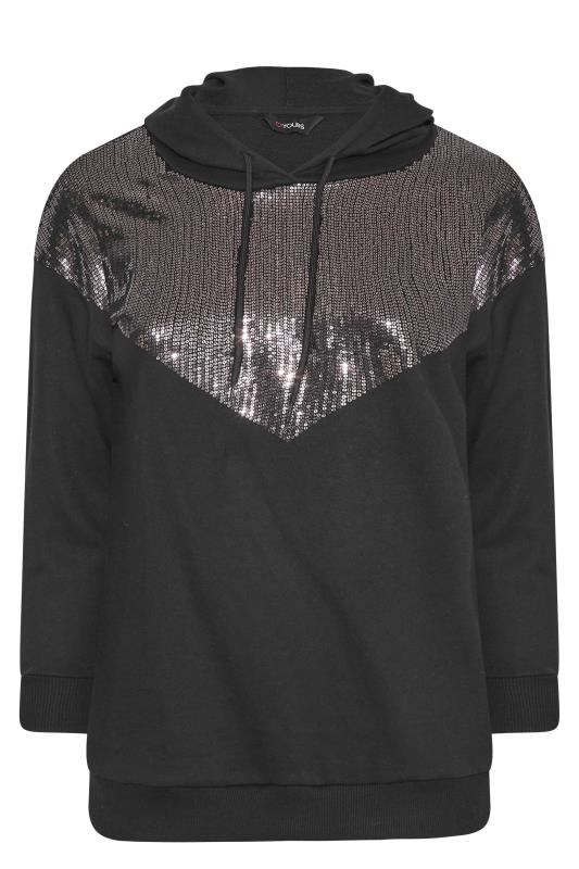 Plus Size Black Sequin Hoodie | Yours Clothing 6