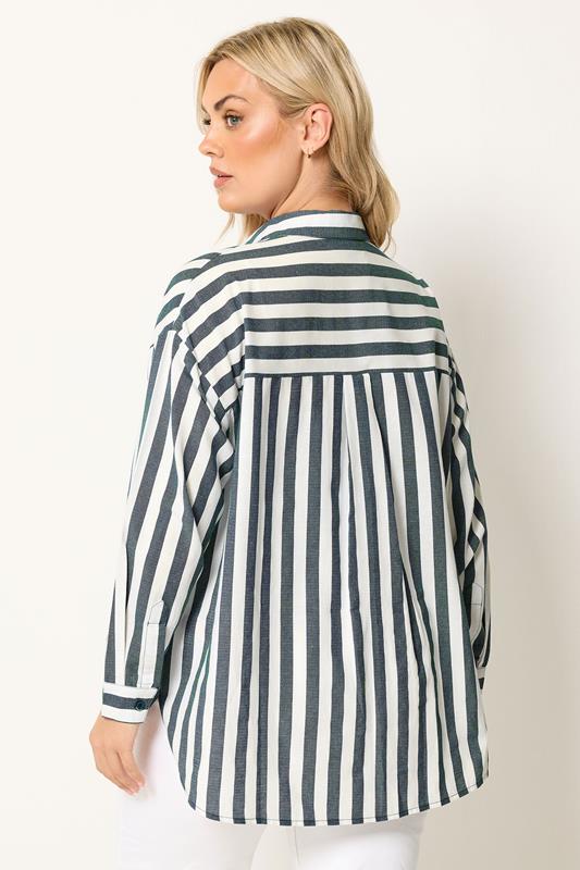 YOURS Plus Size Navy Blue Stripe Linen Shirt | Yours Clothing 6