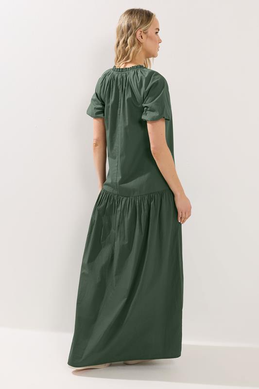 LTS Tall Women's Forest Green Puff Sleeve Cotton Maxi Dress | Long Tall Sally  4
