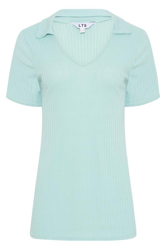 LTS Tall Blue Ribbed Polo Top 6