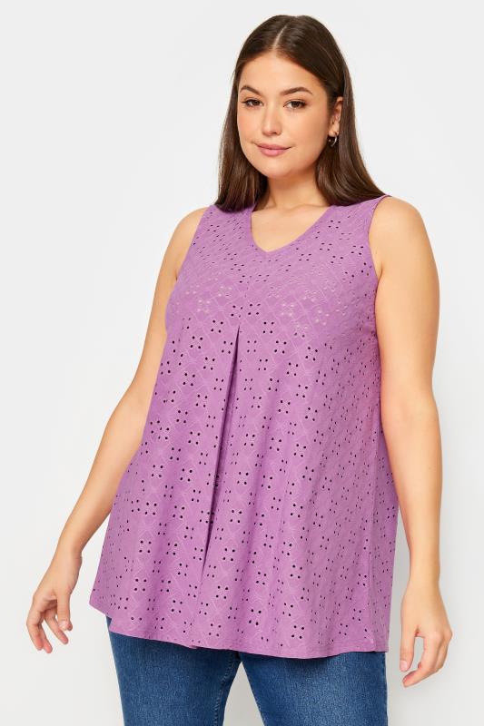 Plus Size  YOURS Curve Purple Broderie Anglaise Swing Vest Top