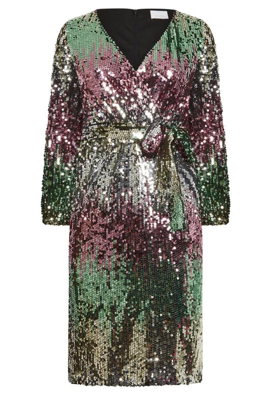 YOURS LONDON Plus Size Purple Ombre Sequin Wrap Dress | Yours Clothing 6