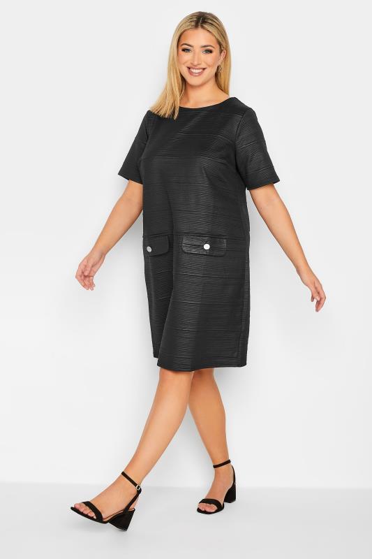 Plus Size Black Textured Pocket Dress | Yours Clothing 2