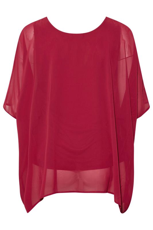 YOURS LONDON Plus Size Berry Red Chiffon Cape Blouse | Yours Clothing  7