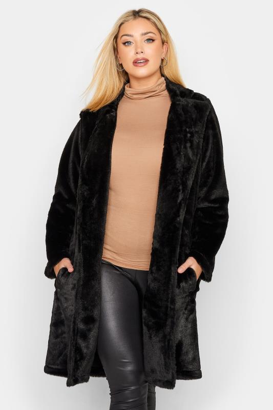 YOURS Plus Size Curve Black Faux Fur Coat | Yours Clothing  1