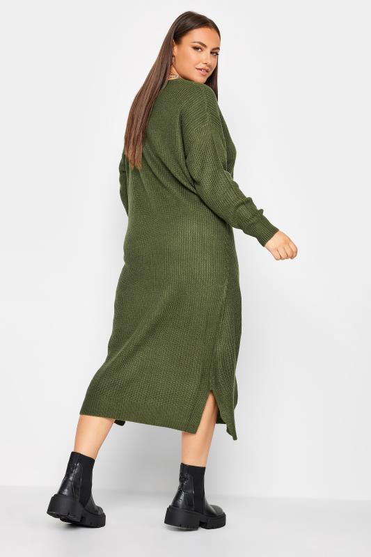 YOURS Plus Size Khaki Green Midaxi Knitted Jumper Dress | Yours Clothing 4