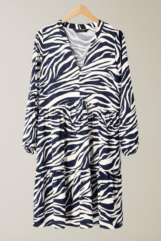 EVANS Plus Size Navy Blue Tiered Zebra Print Dress | Evans 6