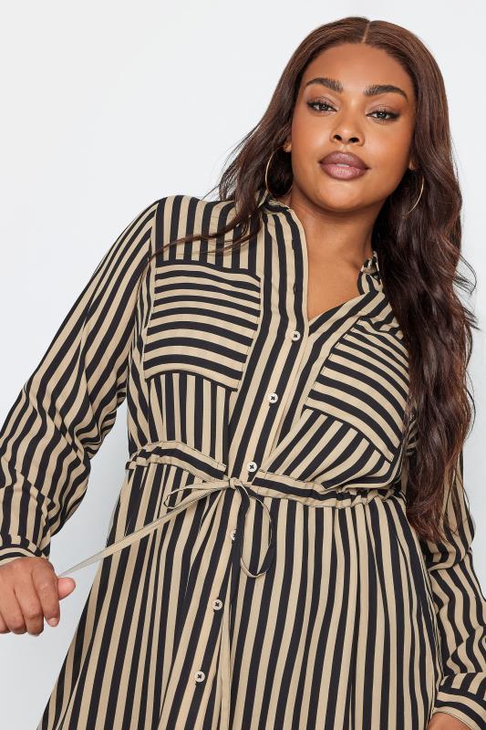 YOURS Plus Size Beige Brown Stripe Print Utility Tunic Shirt | Yours Clothing 4