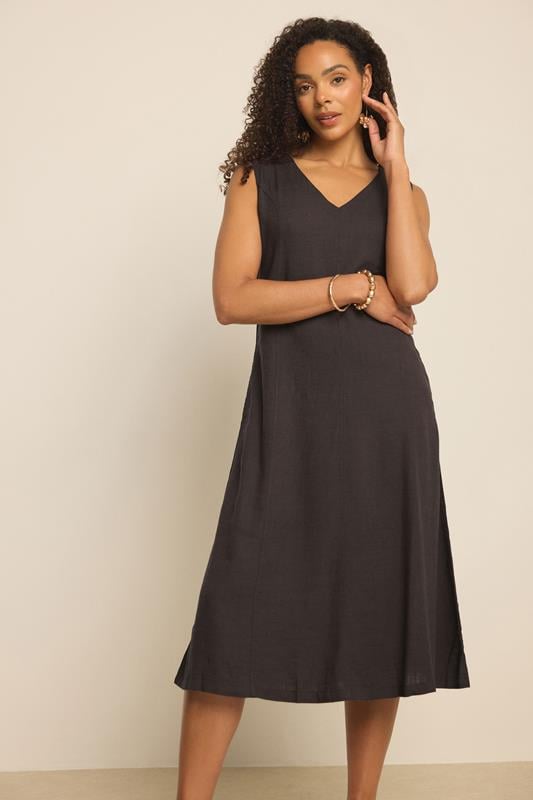  M&Co – Midikleid in Schokobraun aus Leinen 