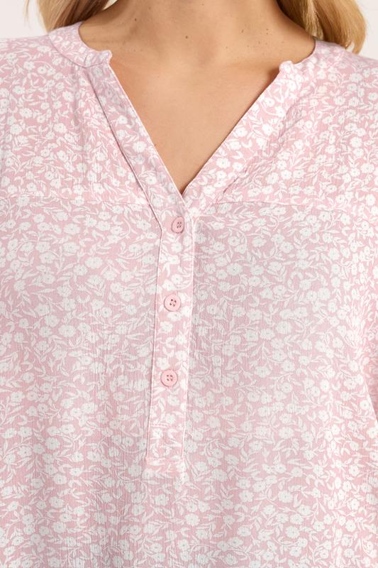 YOURS Plus Size Pink Crinkle Floral Notch Neck Top | Yours Clothing 5