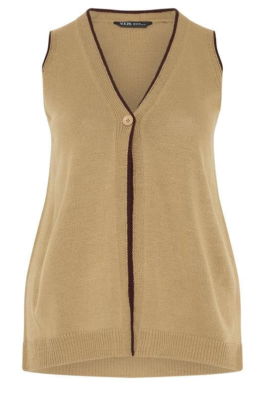 YOURS Plus Size Natural Brown Contrast Trim Knitted Waistcoat | Yours Clothing 5