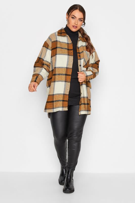 LIMITED COLLECTION Plus Size Beige Brown Check Print Shacket | Yours Clothing 5