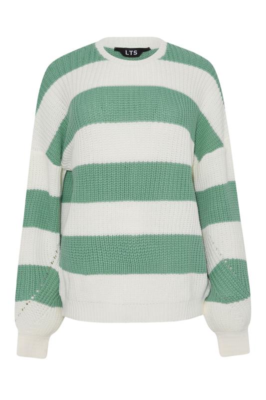 LTS Tall White & Sage Green Stripe Knitted Jumper_F.jpg