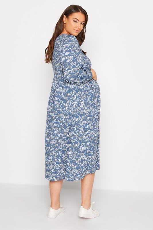 BUMP IT UP MATERNITY Plus Size Blue Ditsy Print Shirred Smock Dress | Yours Clothing 3