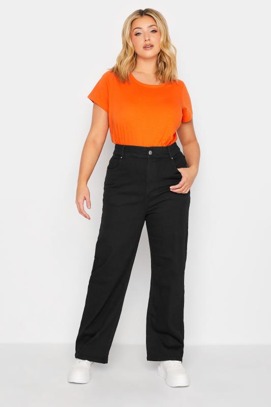 YOURS Plus Size Black Elasticated Waist Stretch Wide Leg Jeans | Yours Clothing  2