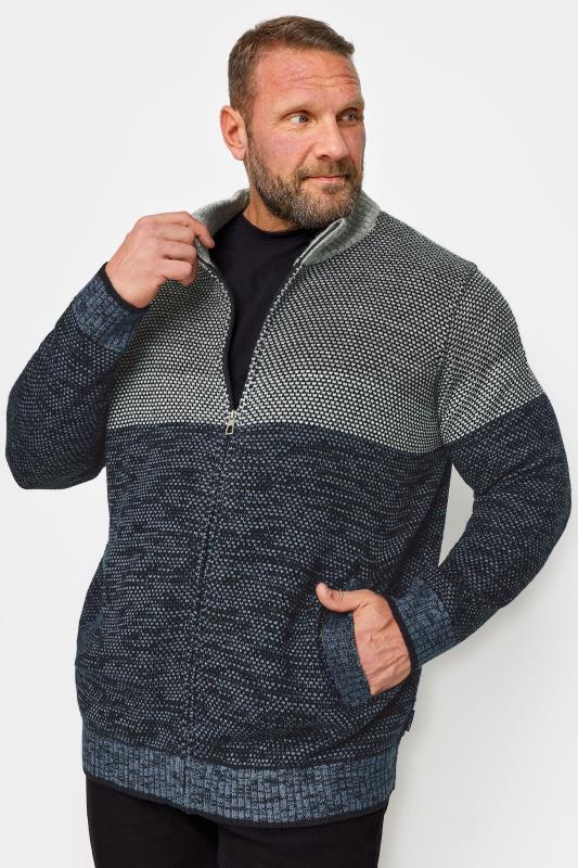 BadRhino Big & Tall Blue Full Zip Fleece Lined Knitted Jumper | BadRhino 2