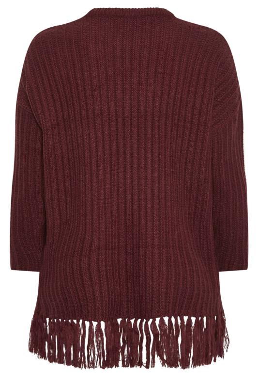 YOURS Plus Size Berry Red Fringe Detail Knitted Jumper | Yours Clothing 9