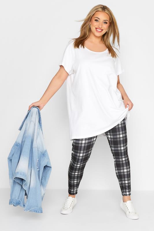 Plus Size Black Check Leggings | Yours Clothing 2