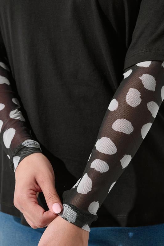 LIMITED COLLECTION Plus Size Black Polka Dot Sleeve T-Shirt | Yours Clothing 4