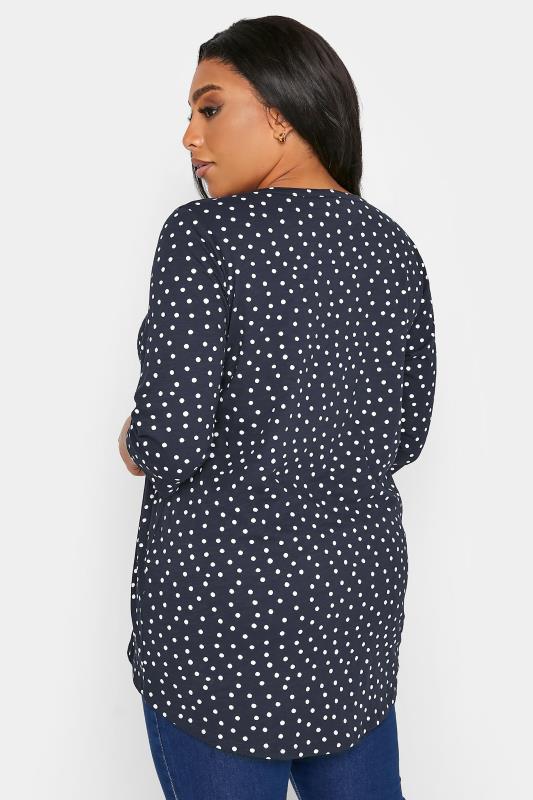 Plus Size YOURS FOR GOOD Navy Blue Spot Print Henley Top | Yours Clothing 3