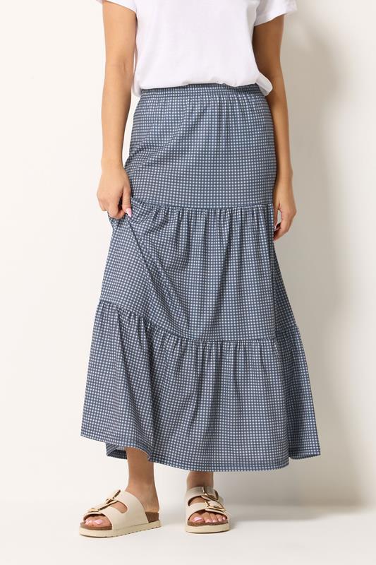  M&Co Petite blauwe geruite maxi-strokenjurk 