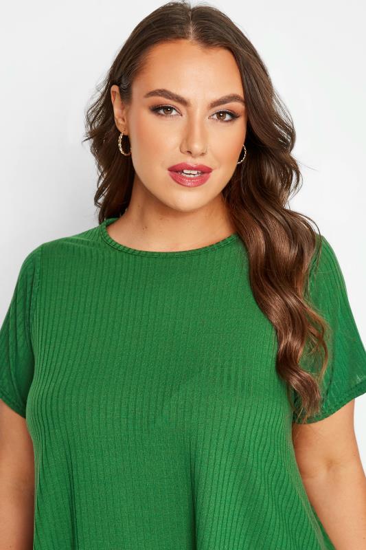LIMITED COLLECTION Curve Forest Green Ribbed Short Sleeve Swing T-Shirt 4