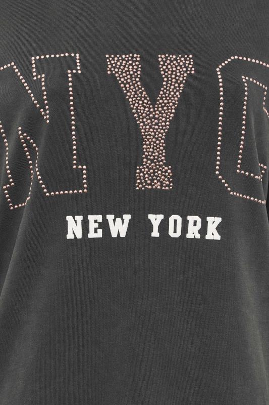 YOURS LUXURY Plus Size Grey Acid Wash 'NYC' Stud Embellished Sweatshirt | Yours Clothing 6