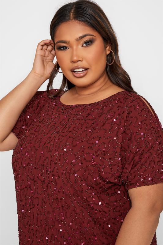 LUXE Plus Size Red Sequin Cold Shoulder Cape Dress | Yours Clothing 2
