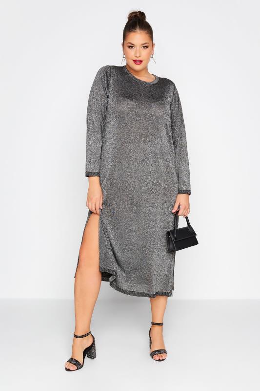 Plus Size Silver Glitter Midaxi Dress | Yours Clothing  6