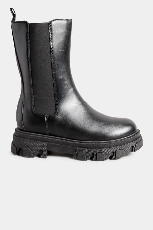 PixieGirl Black Chunky Cleated Chelsea Boots In Standard D Fit | PixieGirl 3