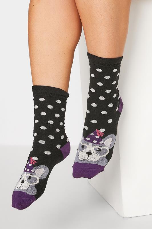 4 PACK Black Dogs & Cats Party Socks | Yours Clothing  2