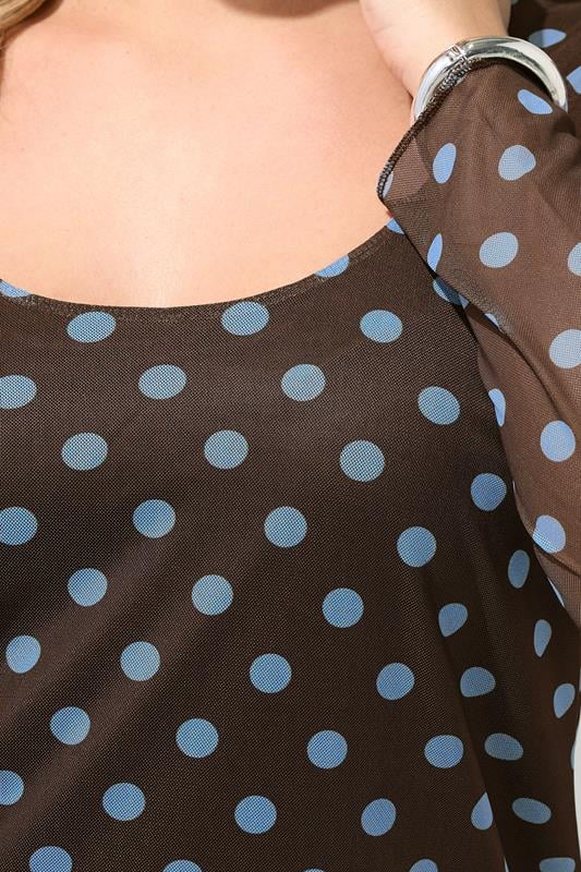 YOURS LONDON Plus Size Brown & Blue Polka Dot Long Sleeve Top | Yours Clothing 5