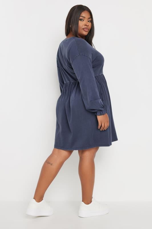 YOURS Plus Size Blue Acid Wash Frill Sleeve Midi Dress | Yours Clothing 3