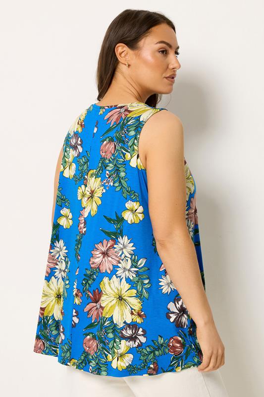 YOURS Plus Size Dark Blue Floral Pleat Vest Top  |Yours Clothing 2