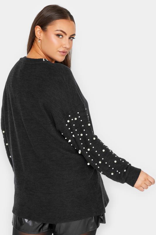 YOURS LUXURY Curve Black Pearl & Sequin Embellished Long Sleeve Soft Touch Jumper | Yours Clothing 4