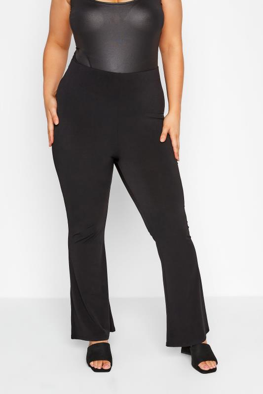 Plus Size Black Ruched Back Flared Trousers | Yours Clothing 1