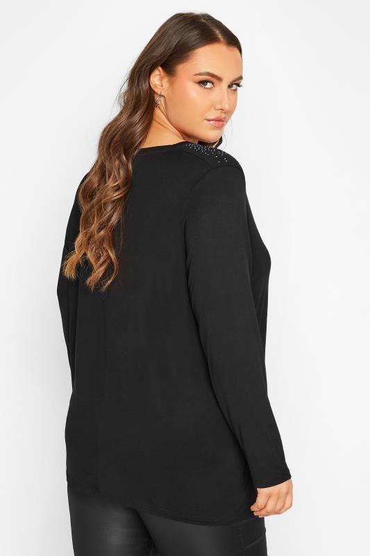 Plus Size Black Stud Neckline Top | Yours Clothing 3