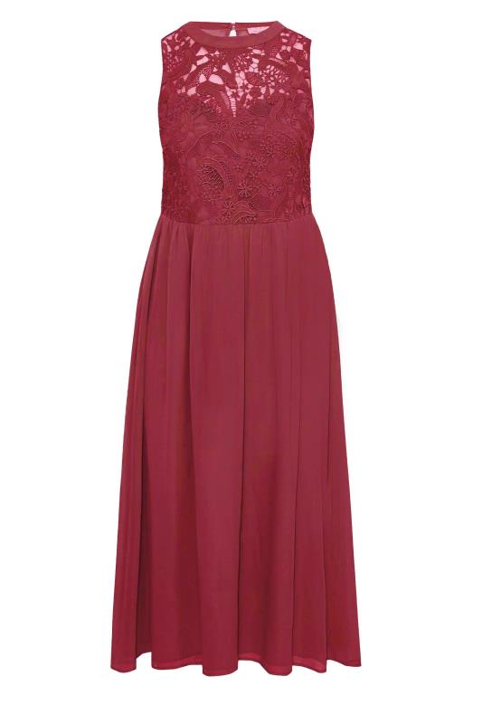 Plus Size YOURS LONDON Curve Burgundy Red Lace Front Chiffon Maxi Dress | Yours Clothing  7