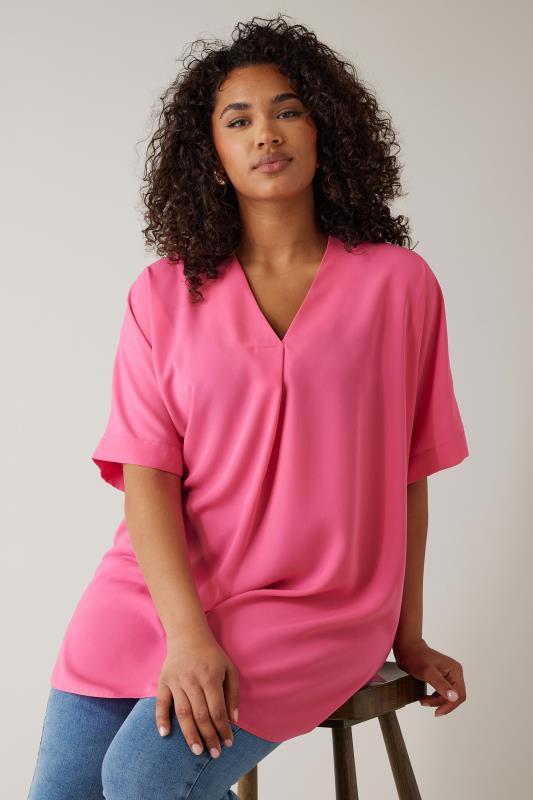 EVANS Plus Size Pink Pleat Front Blouse | Evans 4