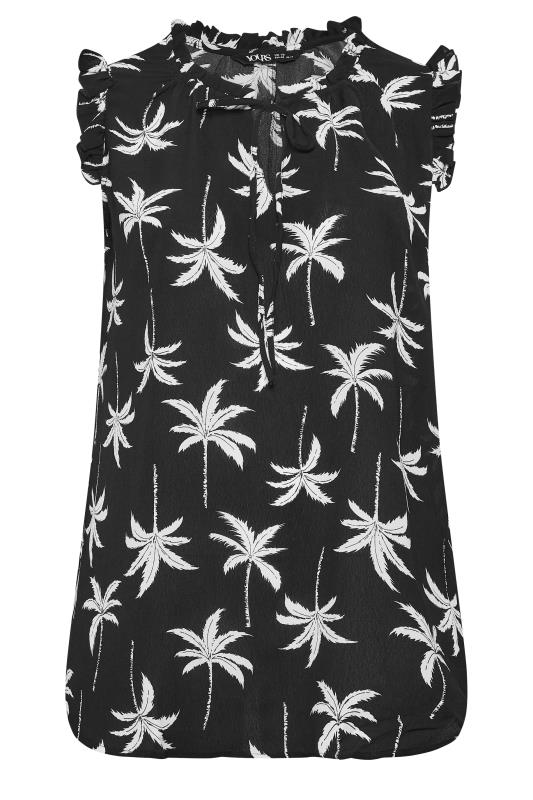 YOURS Curve Plus Size Black Palm Tree Print Frill Blouse | Yours Clothing  6