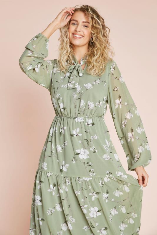 LTS Sage Green Floral Tiered Smock Midi Dress | Long Tall Sally