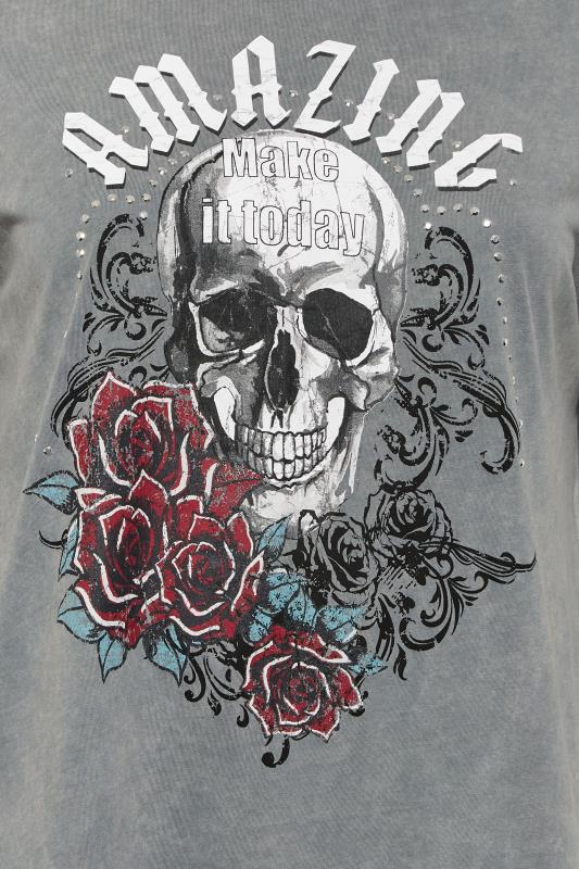 Plus Size Grey 'Amazing' Skull Graphic Printed T-Shirt | Yours Clothing 5