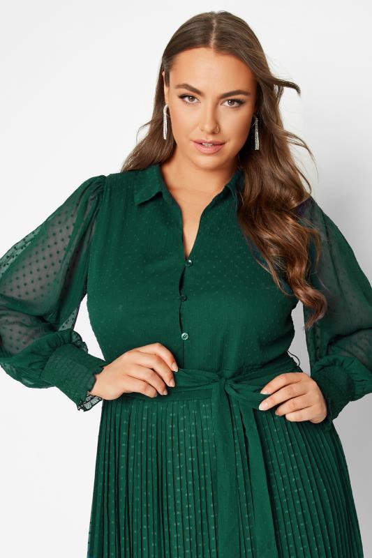 YOURS LONDON Curve Forest Green Dobby Pleat Shirt Midi Dress 4