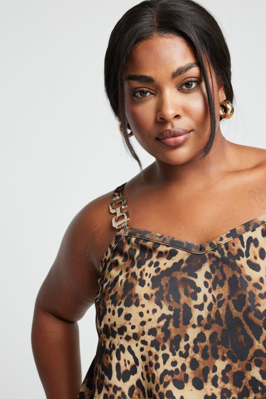 LIMITED COLLECTION Plus Size Brown Leopard Print Chain Strap Cami Top | Yours Clothing 4