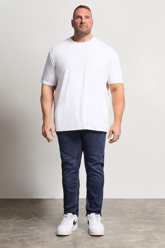 D555 Big & Tall Blue Blue Tapered Stretch Jeans | BadRhino 1