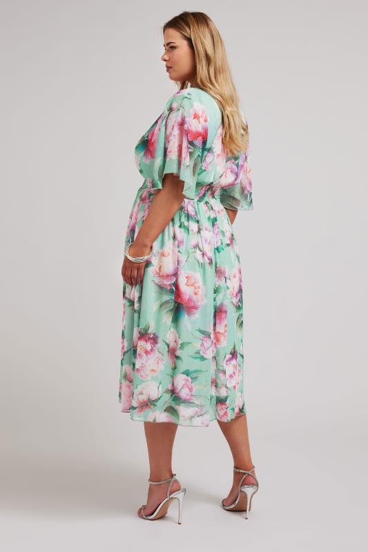 YOURS LONDON Plus Size Green Floral Print Wrap Midi Dress | Yours Clothing 3