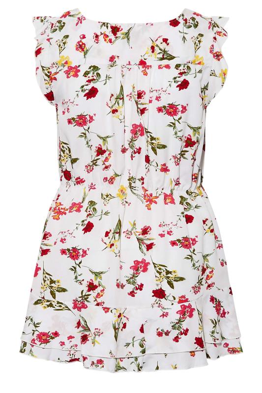 Curve White Floral Print Frill Sleeve Smock Top 7